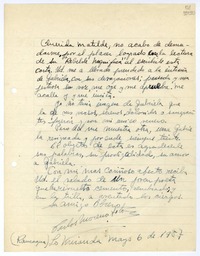 [Carta] 1957 mayo 6, Lo Miranda, Rancagua [a] Querida Matilde [Ladrón de Guevara]  [manuscrito] Carlos Moreno Soto.