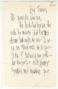[Carta] 1957 mayo 23, [Santiago] [a] Mi querida amiga [Matilde Ladrón de Guevara]  [manuscrito] Hernán Díaz Arrieta.