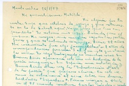 [Carta] 1957 julio 26, Montevideo [a] Mi queridísima Matilde [Ladrón de Guevara]  [manuscrito] Hugo Emilio [Pedemonte].