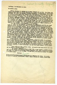 [Carta] 1957 diciembre 5, Santiago [a] Mi querido poeta [Carlos Sabat]  [manuscrito] Matilde [Ladrón de Guevara].