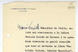 [Carta] 1957 diciembre 21, Santiago [a] Matilde Ladrón de Guevara  [manuscrito] Mario Luciolli.