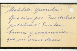 [Tarjeta] [1957],[Santiago] [a] Matilde querida  [manuscrito] Margarita.