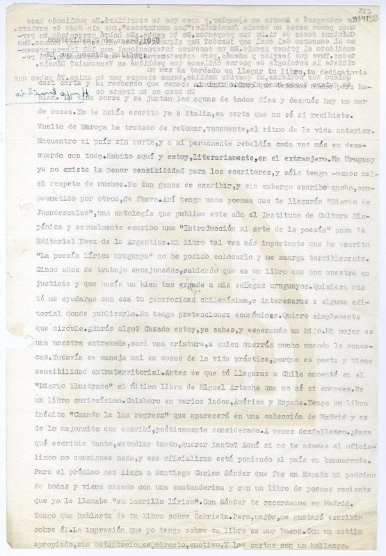 [Carta] 1958 enero 9, Montevideo [a] Mi muy querida Matilde  [manuscrito] Hugo Emilio.