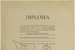 [Diploma] 1987 octubre, Santiago [a] Matilde Ladrón de Guevara  [manuscrito] Municipalidad de Estación Central.