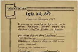 [Diploma] 1983 diciembre, Santiago de Chile [a] Matilde Ladrón de Guevara  [manuscrito] El editor y el Vicepresidente del directorio.