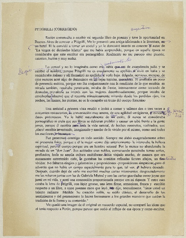 Pitigrilli  [manuscrito] Matilde Ladrón de Guevara.