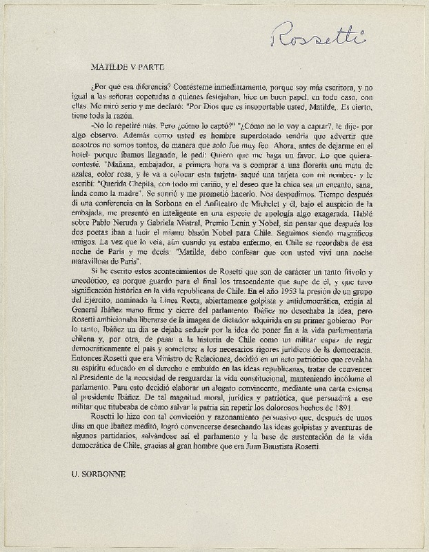 [Rossetti]  [manuscrito] Matilde Ladrón de Guevara.