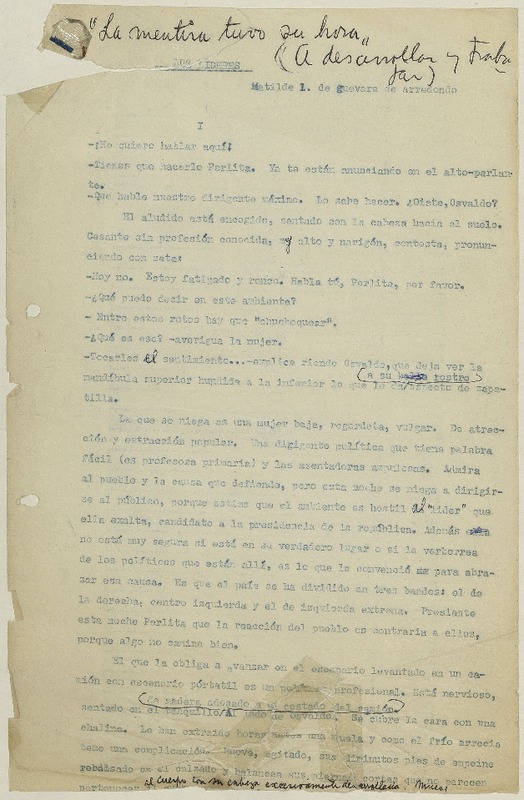 Los lideres  [manuscrito] Matilde Ladrón de Guevara.