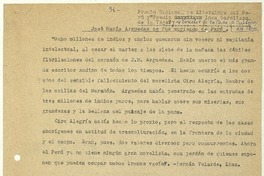 José María Arguedas se fue muriendo de Perú  [manuscrito] Matilde Ladrón de Guevara.