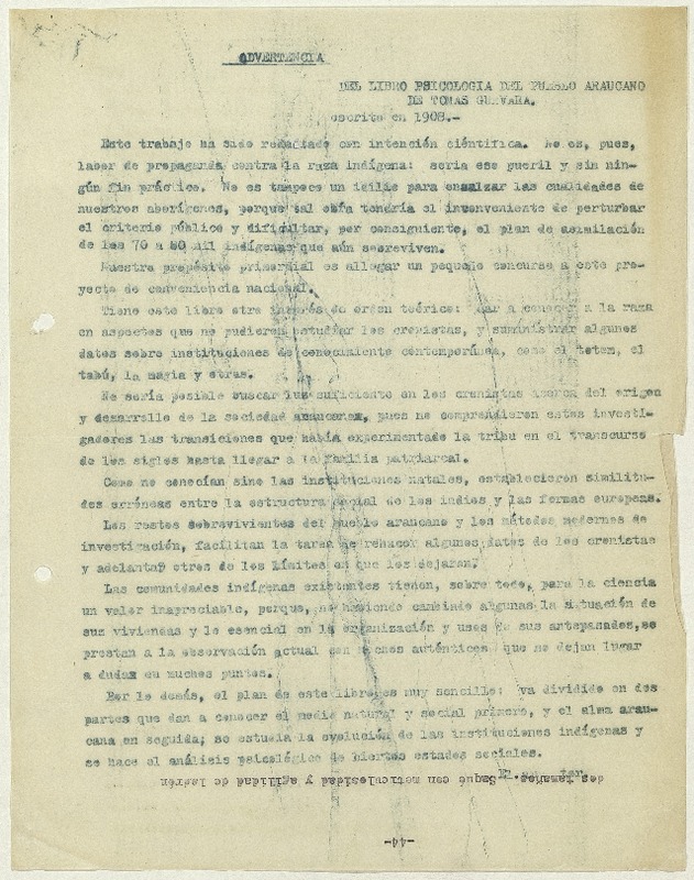 Advertencia  [manuscrito] Matilde Ladrón de Guevara.