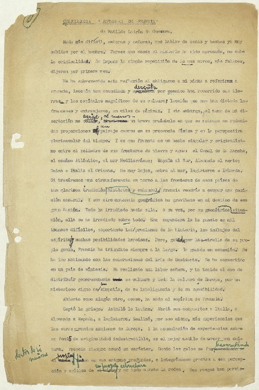 Conferencia Estampas de Francia [manuscrito] : Matilde Ladrón de Guevara.