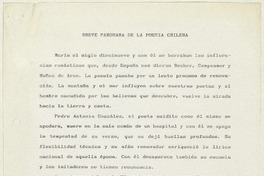 Breve panorama de la poesía chilena  [manuscrito] [Matilde Ladrón de Guevara].