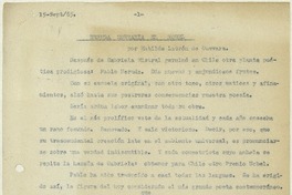 Neruda honraría el Nobel  [manuscrito] Matilde Ladrón de Guevara.