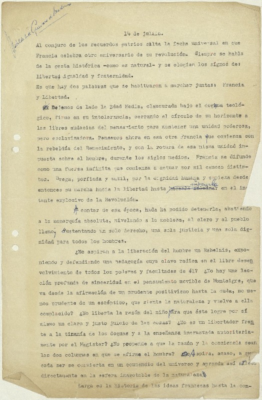 14 de julio  [manuscrito] Matilde Ladrón de Guevara.