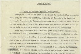 Gabriela Mistral ante el alcoholismo  [manuscrito] Matilde Ladrón de Guevara.