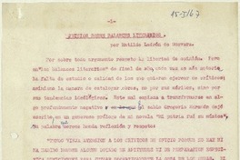 Juicios sobre balances literarios  [manuscrito] Matilde Ladrón de Guevara.