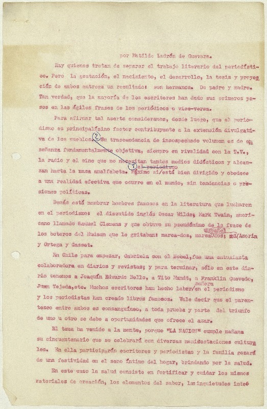 [El periodismo]  [manuscrito] Matilde Ladrón de Guevara.