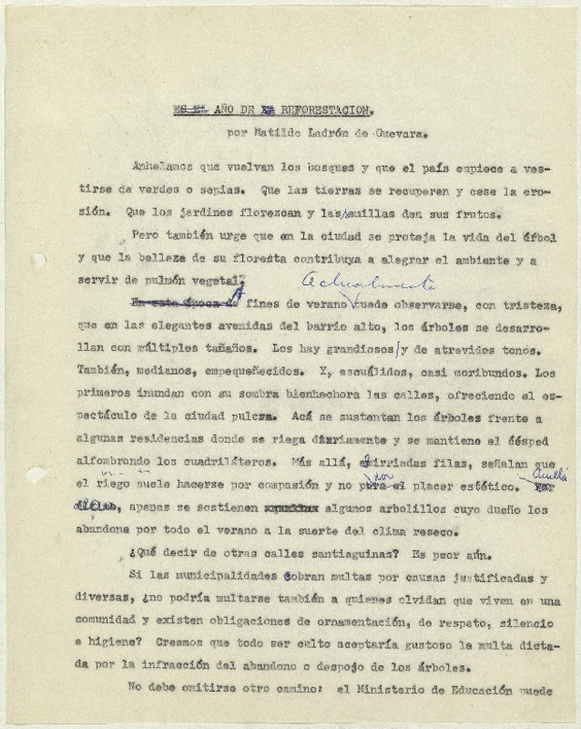 Año de reforestación  [manuscrito] Matilde Ladrón de Guevara.
