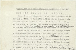 Presentación en la última página con el retrato con el Che  [manuscrito] Matilde Ladrón de Guevara.