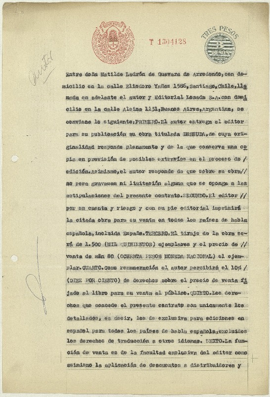 [Contrato]  [manuscrito] Matilde Ladrón de Guevara.