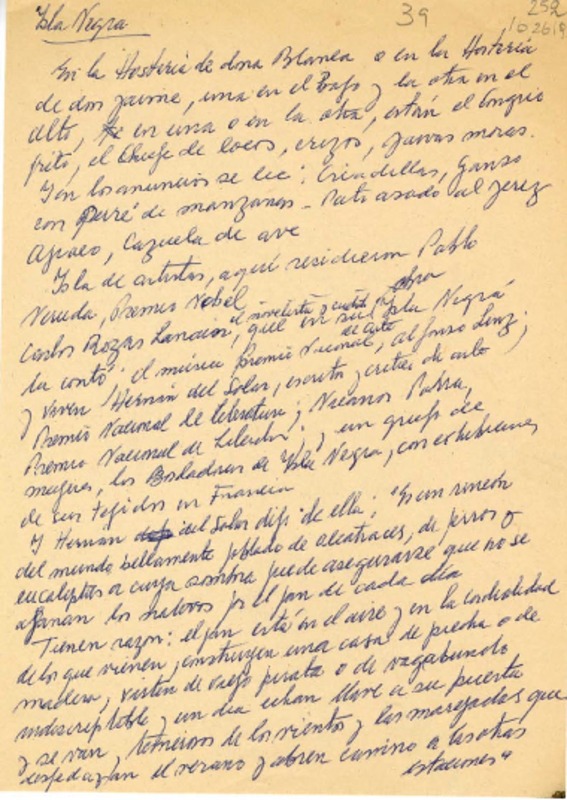 Isla Negra  [manuscrito] Oreste Plath.