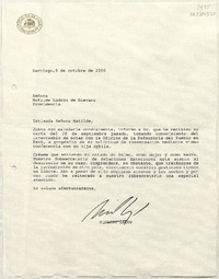 [Carta] 2000 octubre 9, Santiago, Chile [a] Matilde Ladrón de Guevara  [manuscrito] Ricardo Lagos Escobar.