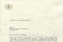 [Carta] 2000 octubre 9, Santiago, Chile [a] Matilde Ladrón de Guevara  [manuscrito] Ricardo Lagos Escobar.