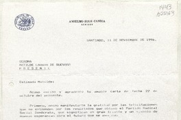 [Carta] 1996 noviembre 11, Santiago, Chile [a] Matilde Ladrón de Guevara  [manuscrito] Anselmo Sule Candia.