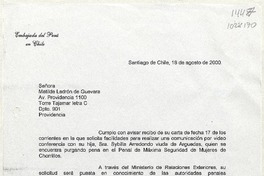 [Carta] 2000 agosto 18, Santiago, Chile [a] Matilde Ladrón de Guevara  [manuscrito] Jorge A. Colunga Villacorta.
