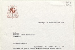 [Carta] 1996 octubre 24, Santiago, Chile [a] Matilde Ladrón de Guevara  [manuscrito] Carlos Oviedo Cavada.