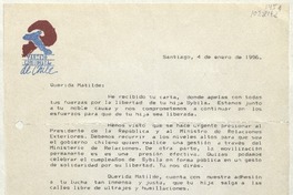 [Carta] 1996 enero 4, Santiago, Chile [a] Matilde Ladrón de Guevara  [manuscrito] Gladys Marín.