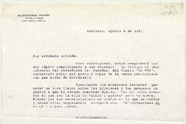 [Carta] 1987 agosto 6, Santiago, Chile [a] Matilde Ladrón de Guevara  [manuscrito] Radomiro Tomic.