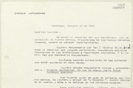 [Carta] 1995 octubre 10, Santiago, Chile [a] Matilde Ladrón de Guevara  [manuscrito] Enrique Laforcade.