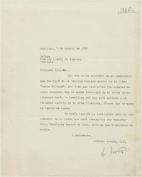 [Carta] 1988 agosto 4, Santiago, Chile [a] Matilde Ladrón de Guevara  [manuscrito] Alberto Arraño.
