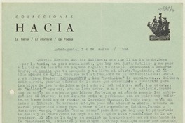 [Carta] 1986 marzo 14, Antofagasta, Chile [a] Matilde Ladrón de Guevara  [manuscrito] Andrés Sabella.