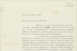 [Carta] 1989 abril 12, Santiago, Chile [a] Matilde Ladrón de Guevara  [manuscrito] Gonzalo Drago.