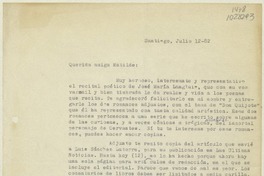 [Carta] 1982 julio 12, Santiago, Chile [a] Matilde Ladrón de Guevara  [manuscrito] Gonzalo Drago.