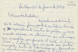 [Carta] 1998 junio 25, Santiago, Chile [a] Matilde Ladrón de Guevara  [manuscrito] Carmen Gaete Nieto del Río.