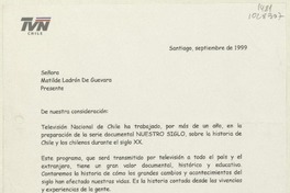 [Carta] 1999 septiembre, Santiago, Chile [a] Matilde Ladrón de Guevara  [manuscrito] María Elena Wood.