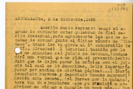 [Carta] 1955 diciembre 3, Antofagasta [a] Mario Ferrero  [manuscrito] Andrés Sabella.
