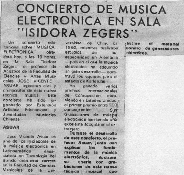 Concierto de Música Electronica en sala "Isidora Zegers"