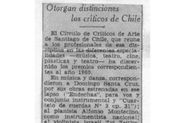 Otorgan Distinciones los críticos de Chile