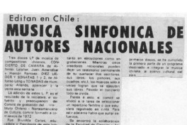 Música sinfónica de autores nacionales Editan en Chile: