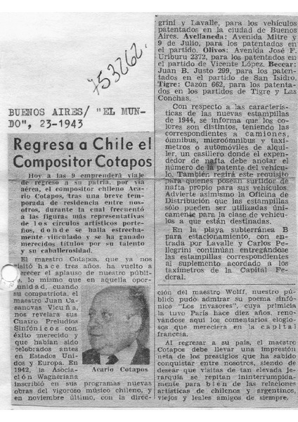 Regresa a Chile el compositor Cotapos