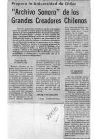 Archivo Sonoro de los Grandes Creadores Chilenos Prepara la Universidad de Chile