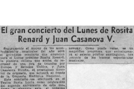 El Gran concierto del Lunes de rosita Renard y Juan Casanova V.
