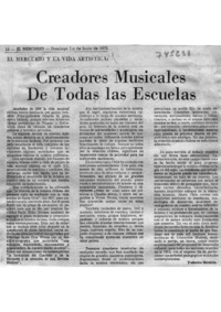 Creadores Musicales de todas las escuelas El mercurio y la vida artística.