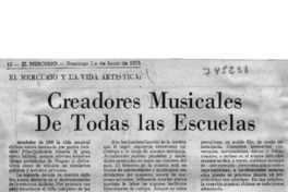 Creadores Musicales de todas las escuelas El mercurio y la vida artística.