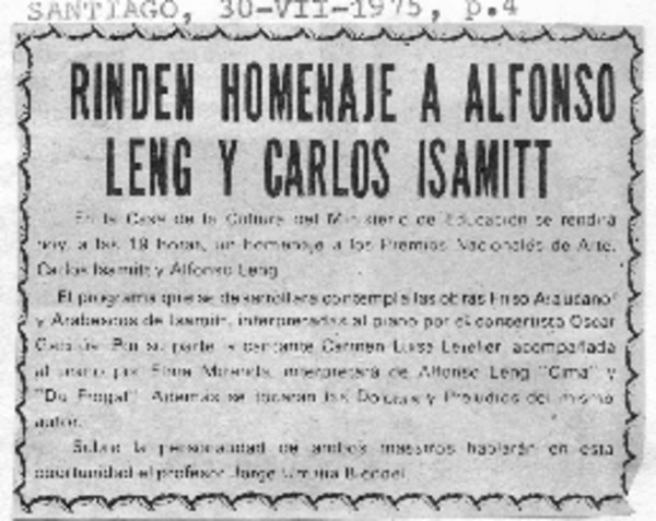 Rinden Homenaje a alfonso Leng y Carlos Isamitt.