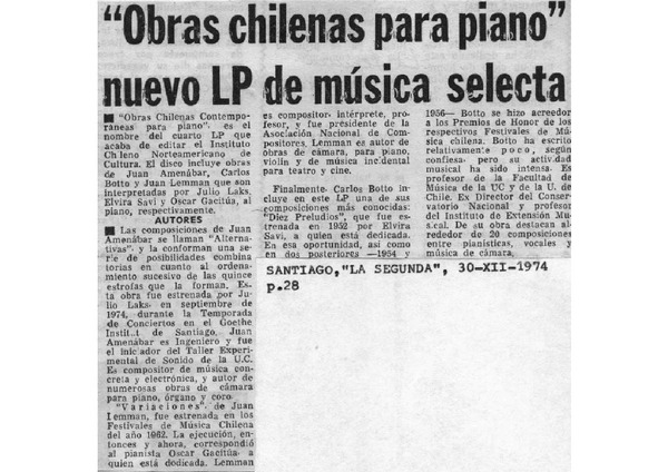 "Obras para Piano" Nuevo LP de música selecta.